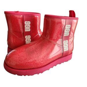 UGG Boots Womens 9 Clear Mini Sherpa Waterproof Ankle Logo Outerwear Snow